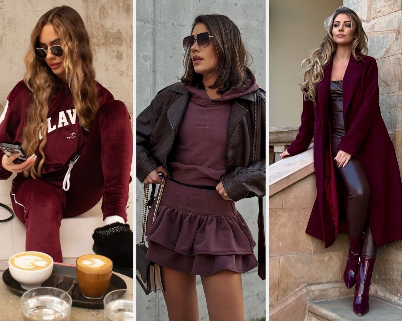 csokoládé barna burgundi outfit o la voga